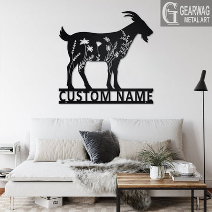 Custom Goat Floral Metal Wall Art With LED Light, Personalized Goat Farm Name Sign Decoration For Room, Goat Metal LED Decor, Custom Goat