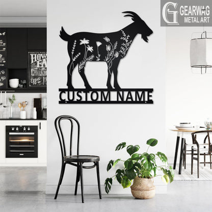 Custom Goat Floral Metal Wall Art With LED Light, Personalized Goat Farm Name Sign Decoration For Room, Goat Metal LED Decor, Custom Goat