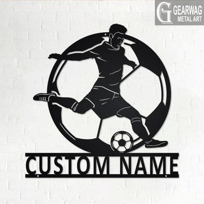 Custom Soccer Metal Wall Art With LED Light, Personalized Soccer Player Name Sign Decoration For Room, Male Soccer Player Metal LED Decor