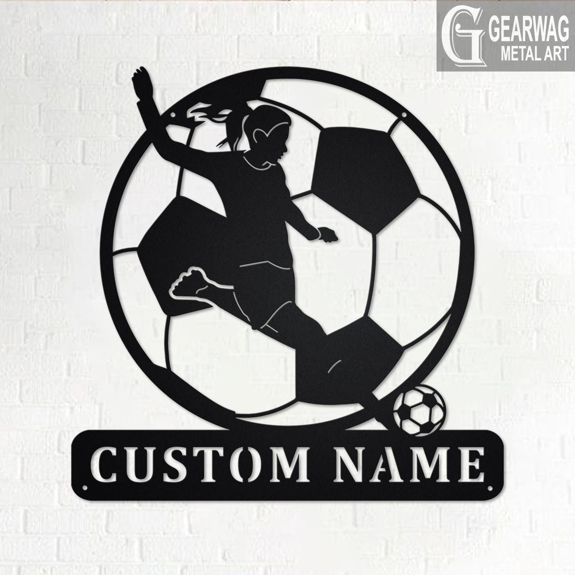 Custom Soccer Metal Wall Art With LED Light, Personalized Soccer Player Name Sign Decoration For Room, Female Soccer Player Metal LED Decor