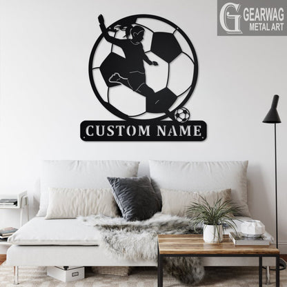 Custom Soccer Metal Wall Art With LED Light, Personalized Soccer Player Name Sign Decoration For Room, Female Soccer Player Metal LED Decor