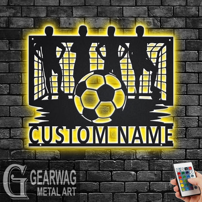 Custom Soccer Team Metal Wall Art With LED Light, Personalized Soccer Team Name Sign Decoration For Room, Soccer Team Metal LED Decor