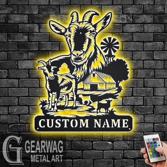 Custom Goat Metal Wall Art With LED Light, Personalized Goat Farm Name Sign Decoration For Room, Goat Metal LED Decor, Custom Goat Farm Name