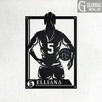 Custom Female Soccer Signage Metal Wall Art With LED Light, Personalized Soccer Player Name Sign Decoration, Female Soccer Metal LED Decor