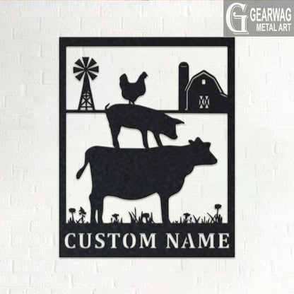 Custom Farm Animal Metal Sign With LED Light, Personalized Farm Animal Name Sign Decoration For Room, Farm Metal LED Decor, Cow Farmer Gift