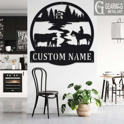 Custom Cow Farm Metal Sign With LED Light, Personalized Cow Farm Name Sign Decoration For Room, Cow Farm Metal LED Decor, Cow Farmer Gift