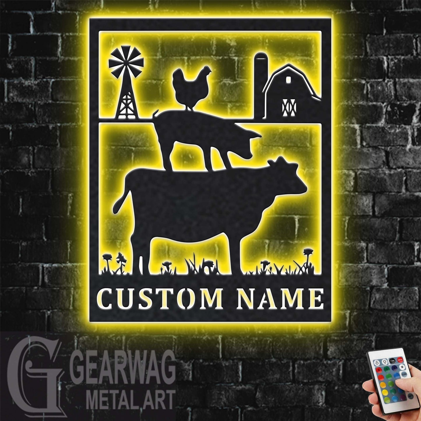 Custom Farm Animal Metal Sign With LED Light, Personalized Farm Animal Name Sign Decoration For Room, Farm Metal LED Decor, Cow Farmer Gift